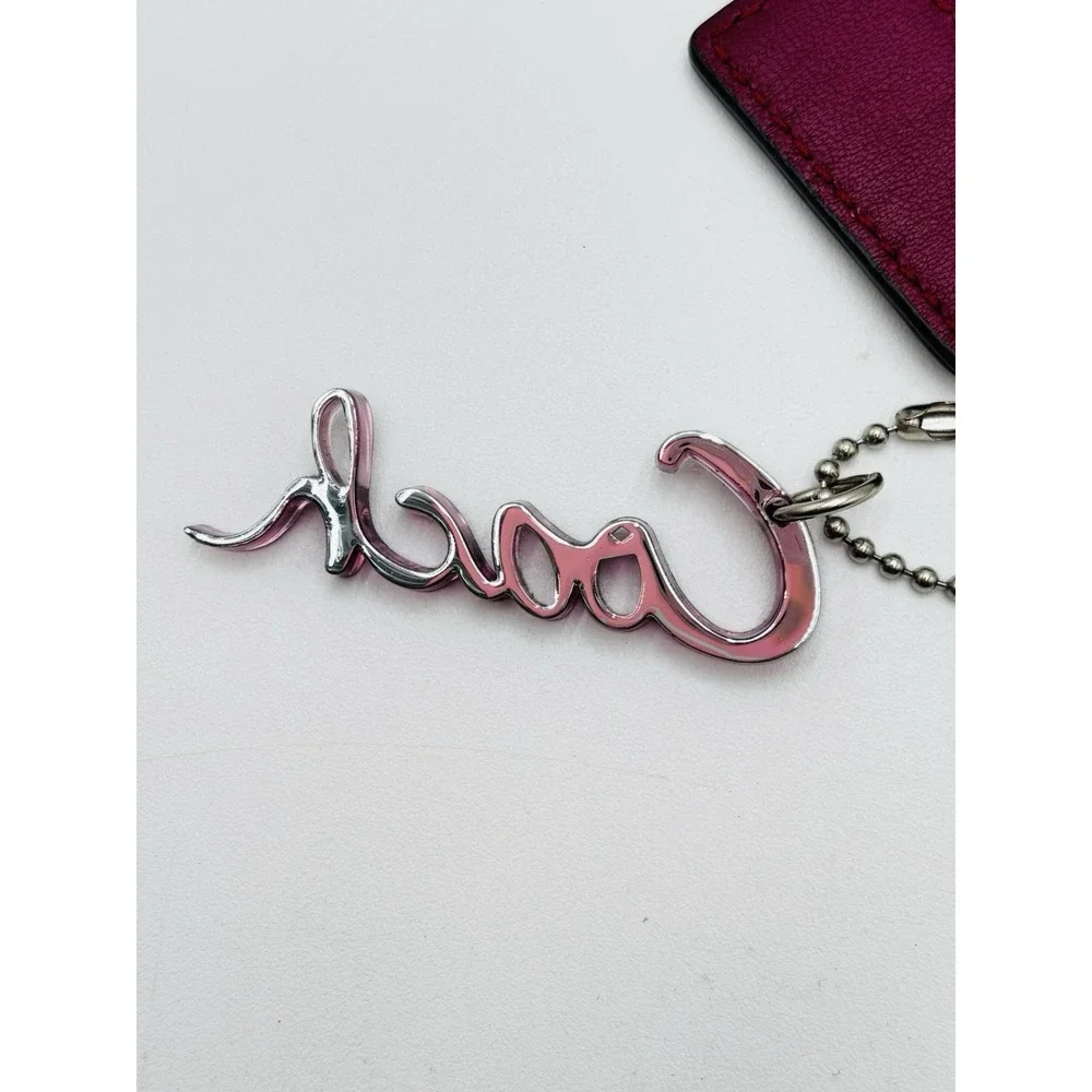 Coach Poppy Pink Acrylic Script Logo Bag Charm Patent Leather Hangtag Y2K